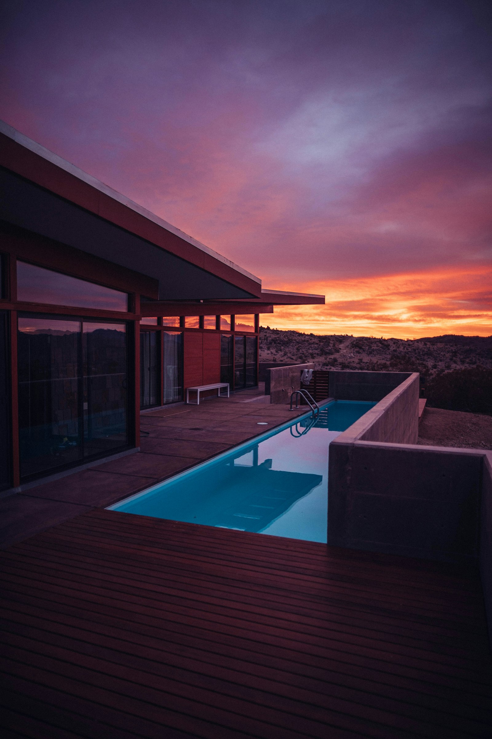 Outdoor terrace lounge seating at sunset